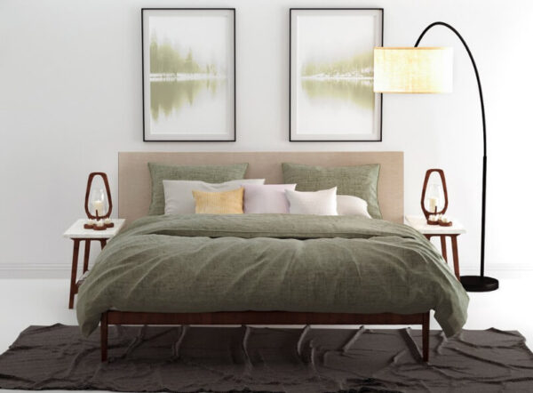 bed opgedekt met dekbedovertrek Lino green van Zo! Home in de kleur groen